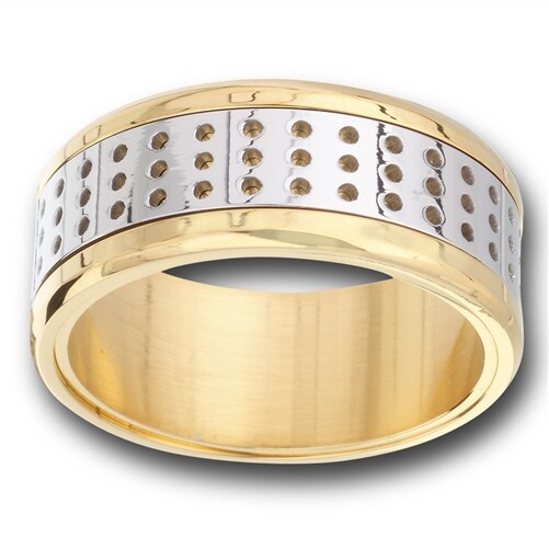 Stainless Steel 2 Tone Silver & Gold IP Textured Wide Band Spinner Ring