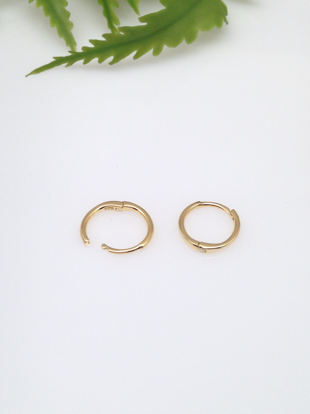 925 Sterling Silver Plain Gold Huggie Hoop Earrings Tiny 10.8mm/9mm x0.9 Unisex