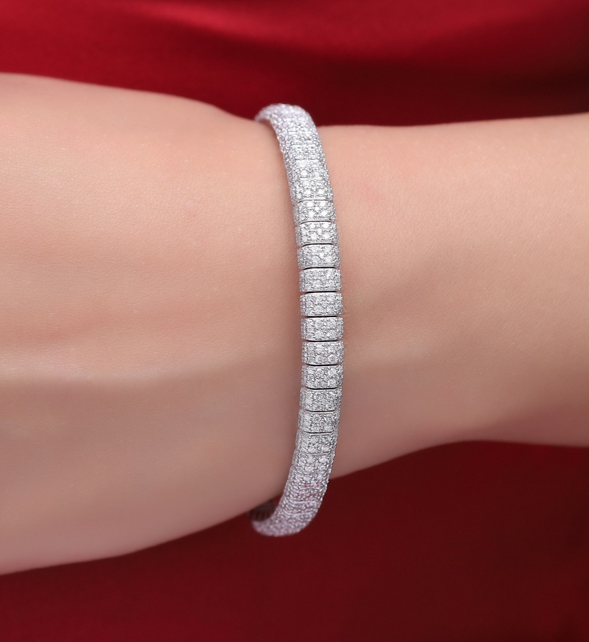 2.60 Ct Round Lab Grown Diamond Stretch Bracelet 7″ 14K White Gold