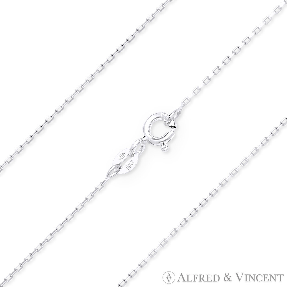 0.9mm Thin D-Cut Anchor Cable Link Chain Necklace in Italy .925 Sterling Silver