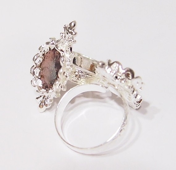 6 – 14x10mm Shiny Silver Victorian Deco Lefleur Design Adjustable Ring Settings