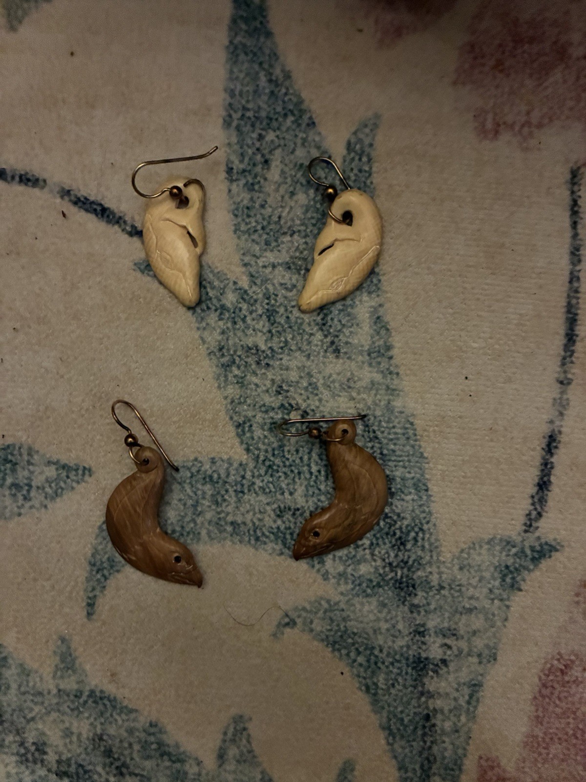 Handcrafted Bone Bird Dangle/Drop Hook Earrings, Beige & Brown Animal Theme