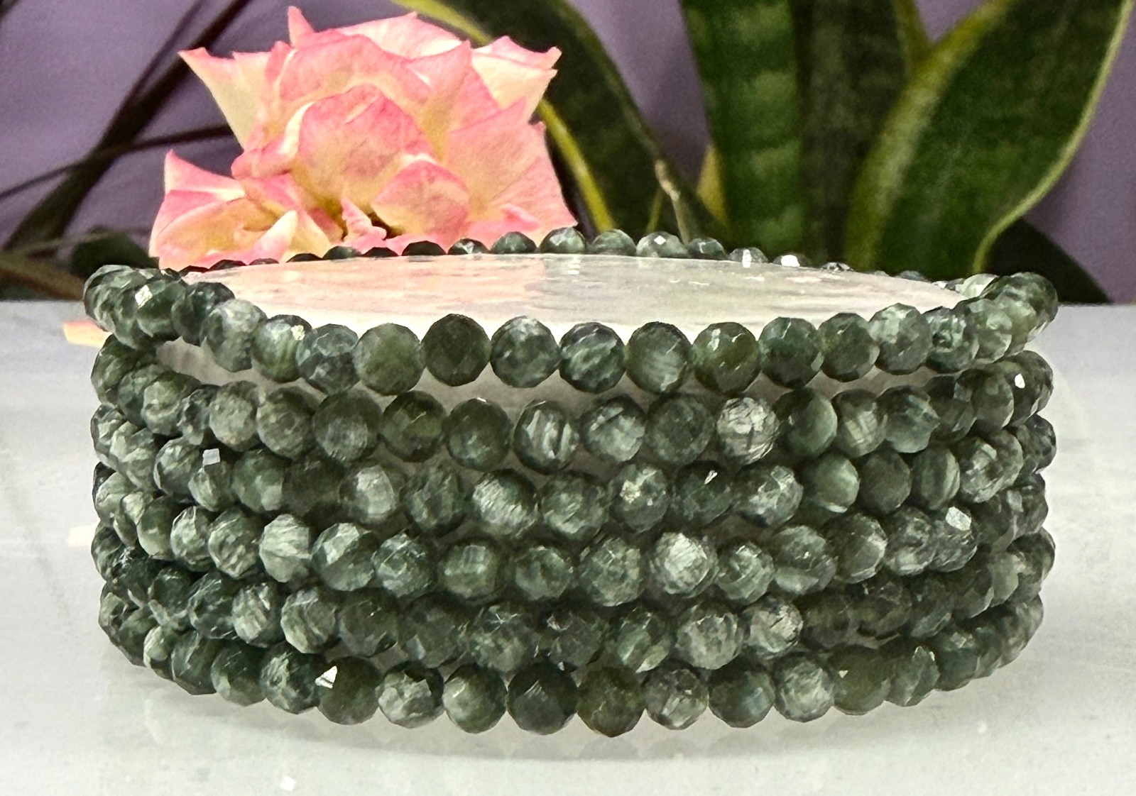 Wholesale 6 Pcs 4mm Seraphinite Faceted Natural Crystal Stretch Bracelet 7.5″