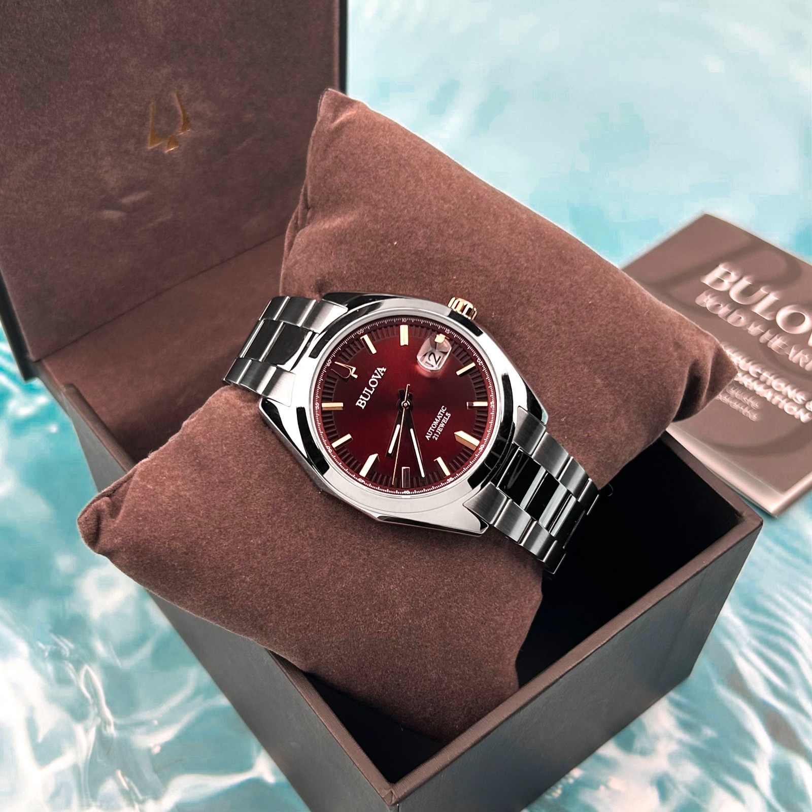 Bulova 98B422 Surveyor Automatic Red Dial Men’s Stainless Steel Watch 39MM