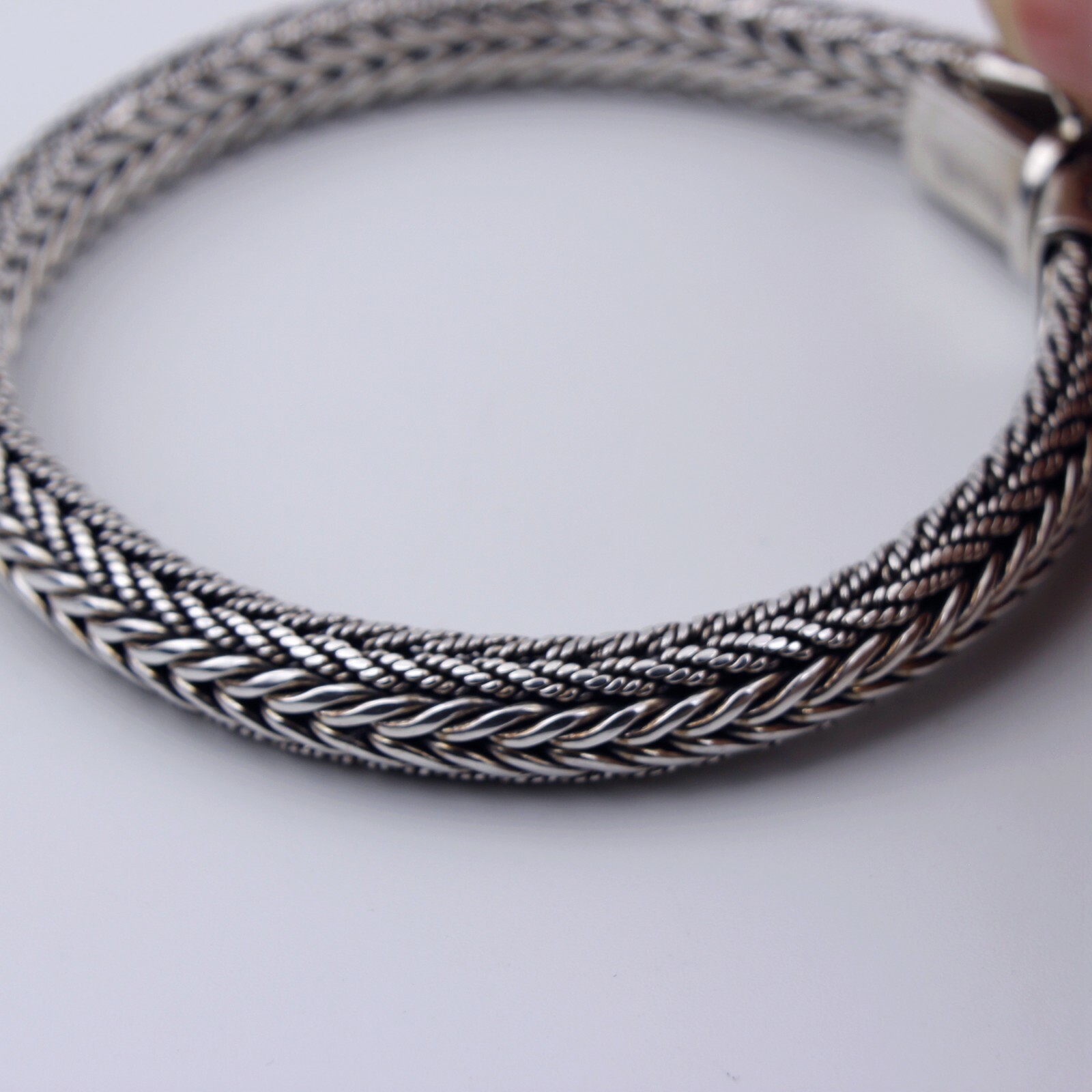 Women Men 925 Sterling Silver 7.6 mm Vintage Braided Chain Hand Bracelet 8.2″