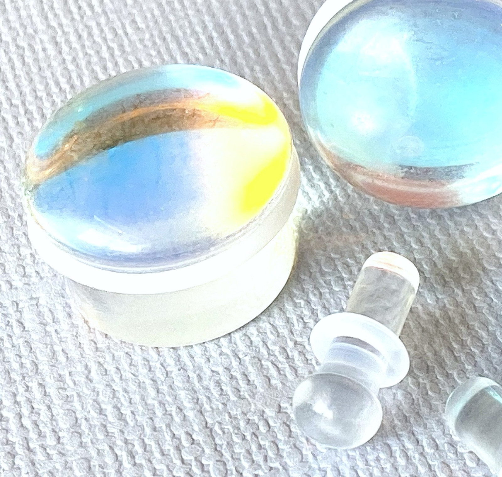 PAIR Luminous Moonstone Glass Single Flare Stone Plugs Gauges Earlets Tunnels