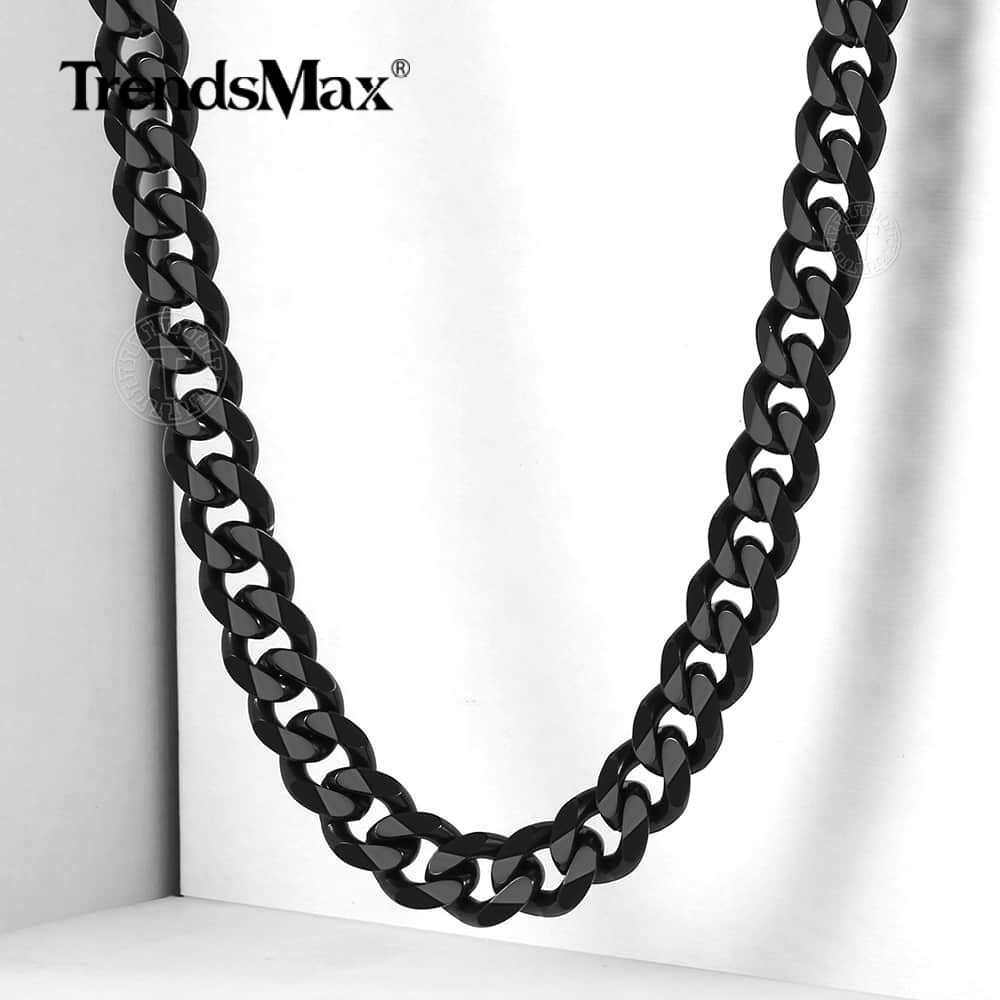 Men’s Black Stainless Steel Cuban Necklace Curb Chain 3/5/7/9/11mm Bracelet Link
