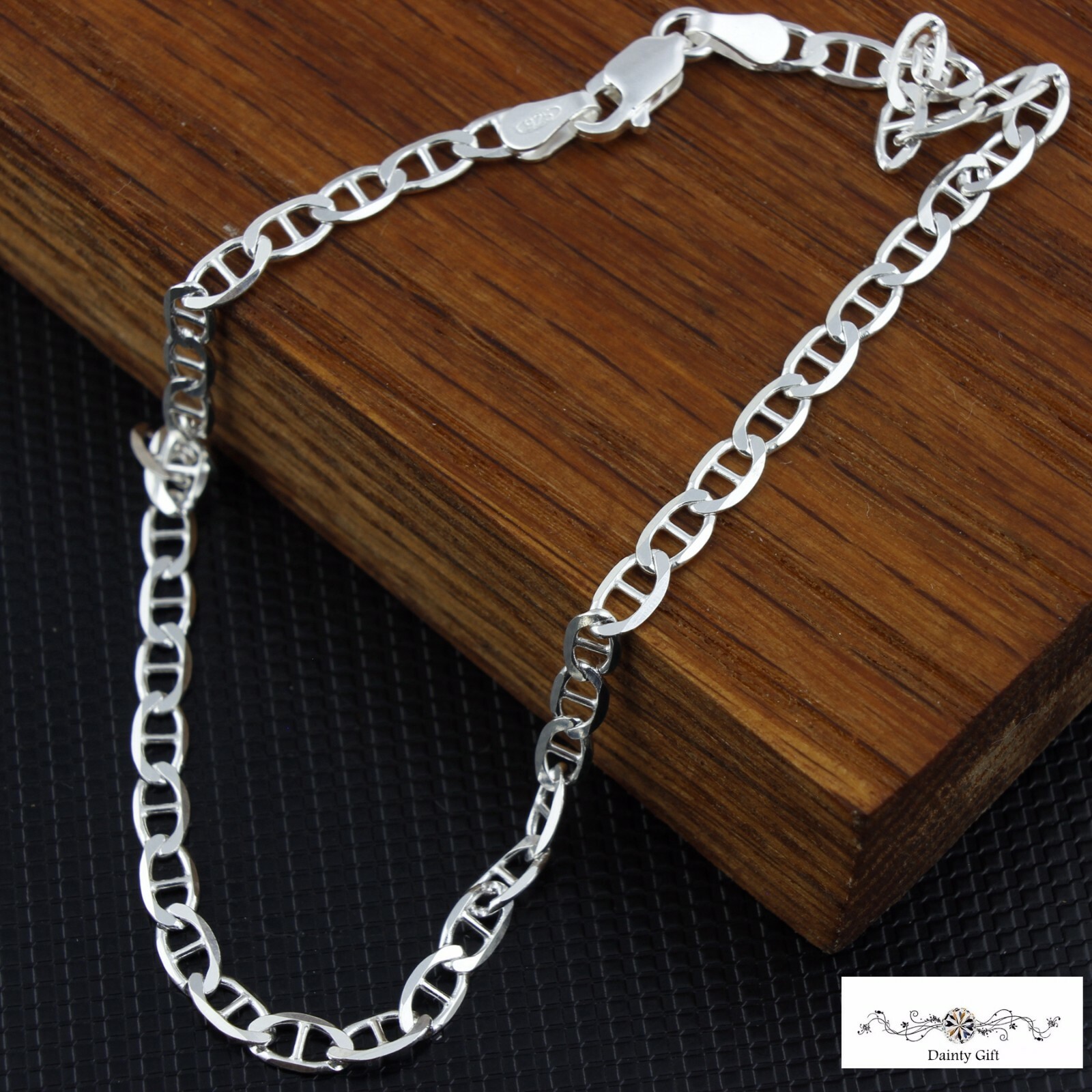 Women Girl 925 Sterling Silver 3.5 mm Mariner Link Chain Anklet Bracelet 9-10″