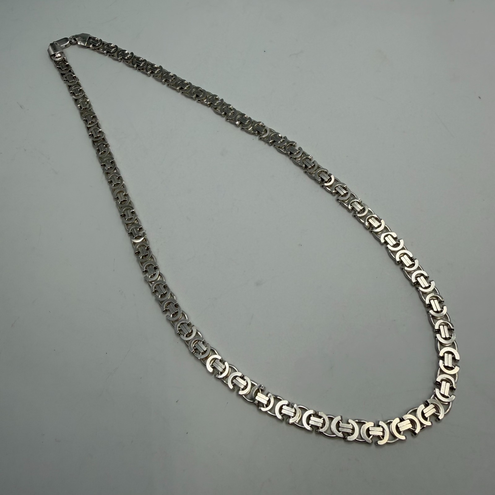 Vintage 925 Sterling Silver Flat Byzantine Fox Tail Chain Necklace 33g 50cm Men
