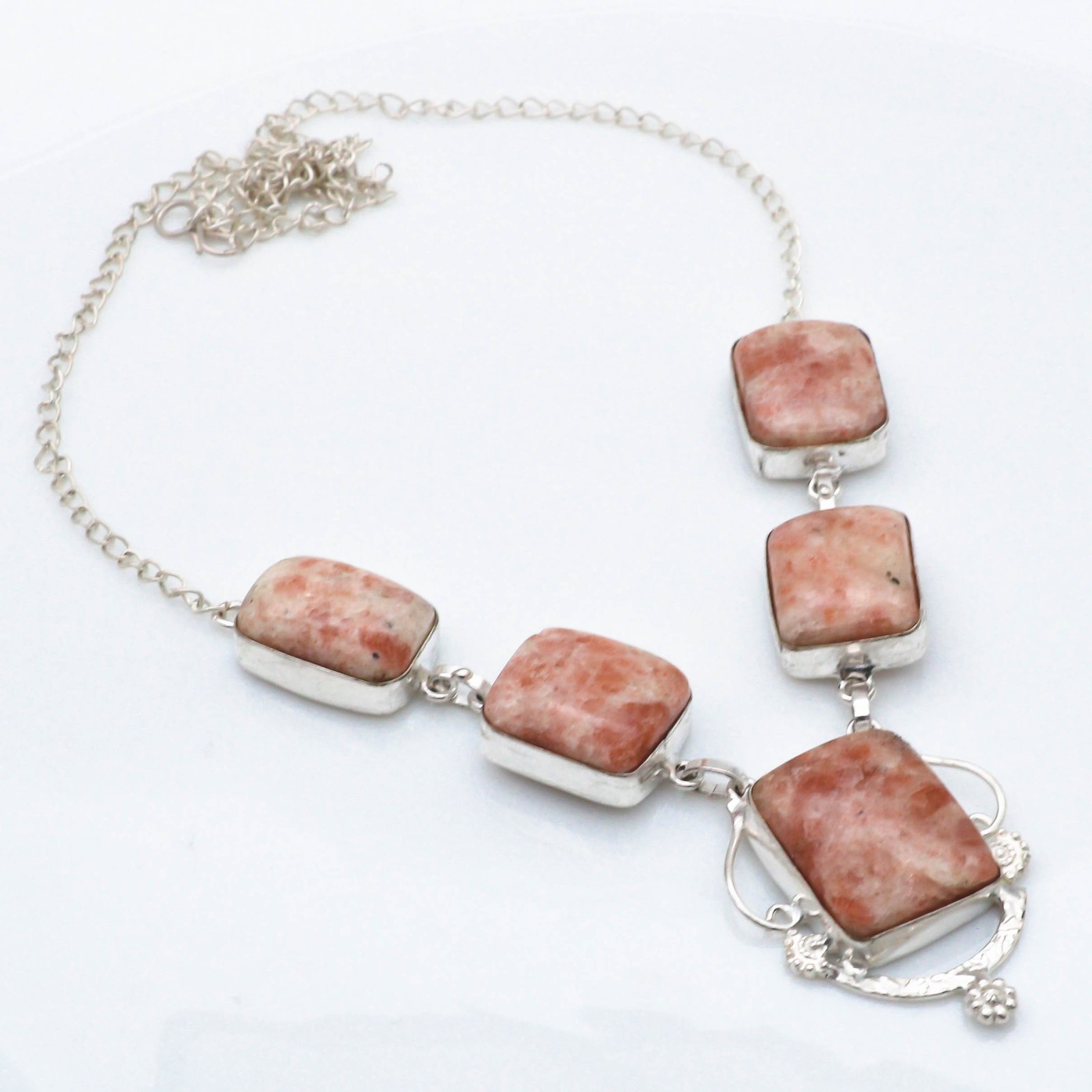 Natural Sunstone Gemstone Handmade 925 Sterling Silver Jewelry Necklace Size 18″