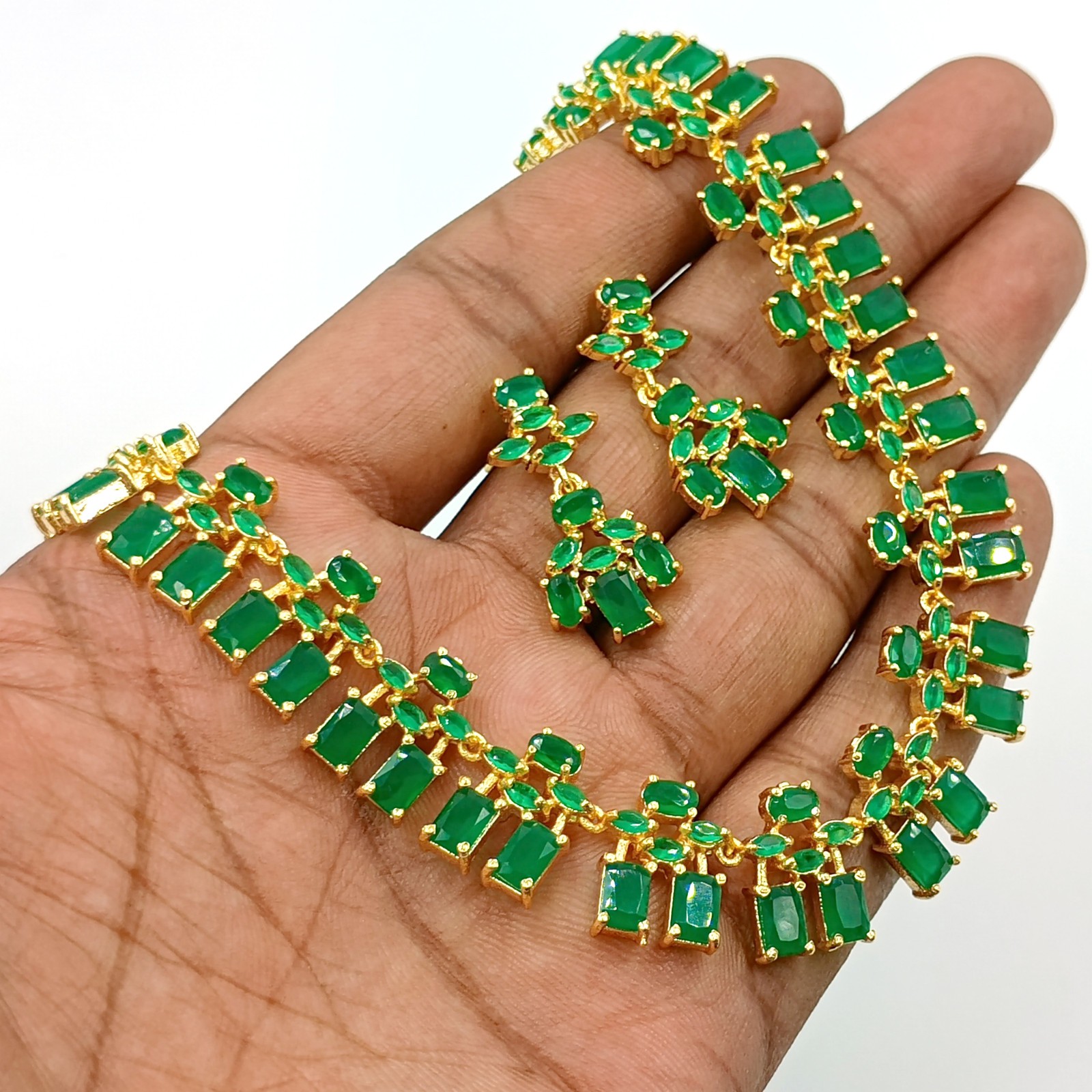 22K Gold Plated South Indian Emerald Necklace Ethnic Bridal Jewelry Set