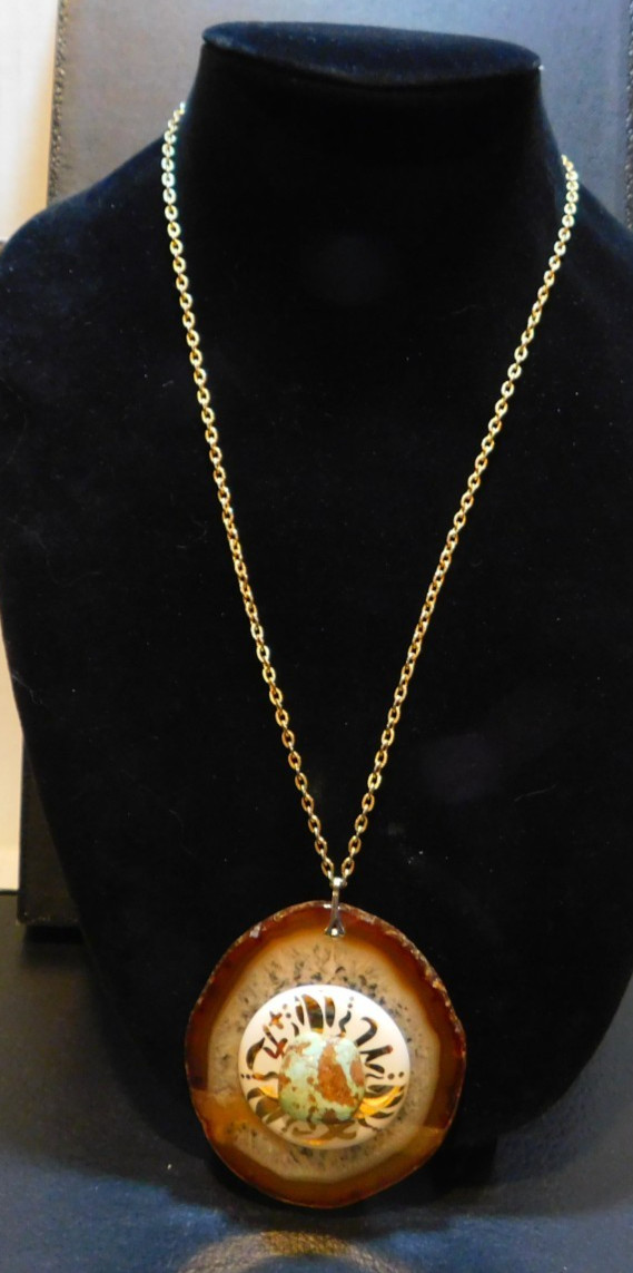 Amulet(3″) Pendant on a 23″ Gold Tone Chain Necklace See Photos