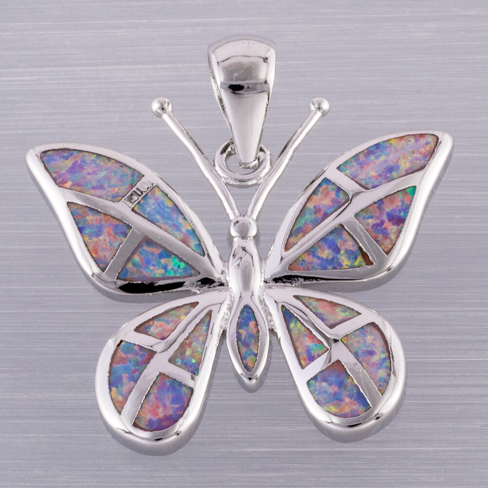 Butterfly Lavender Purple Fire Opal Silver Jewelry Necklace Pendant