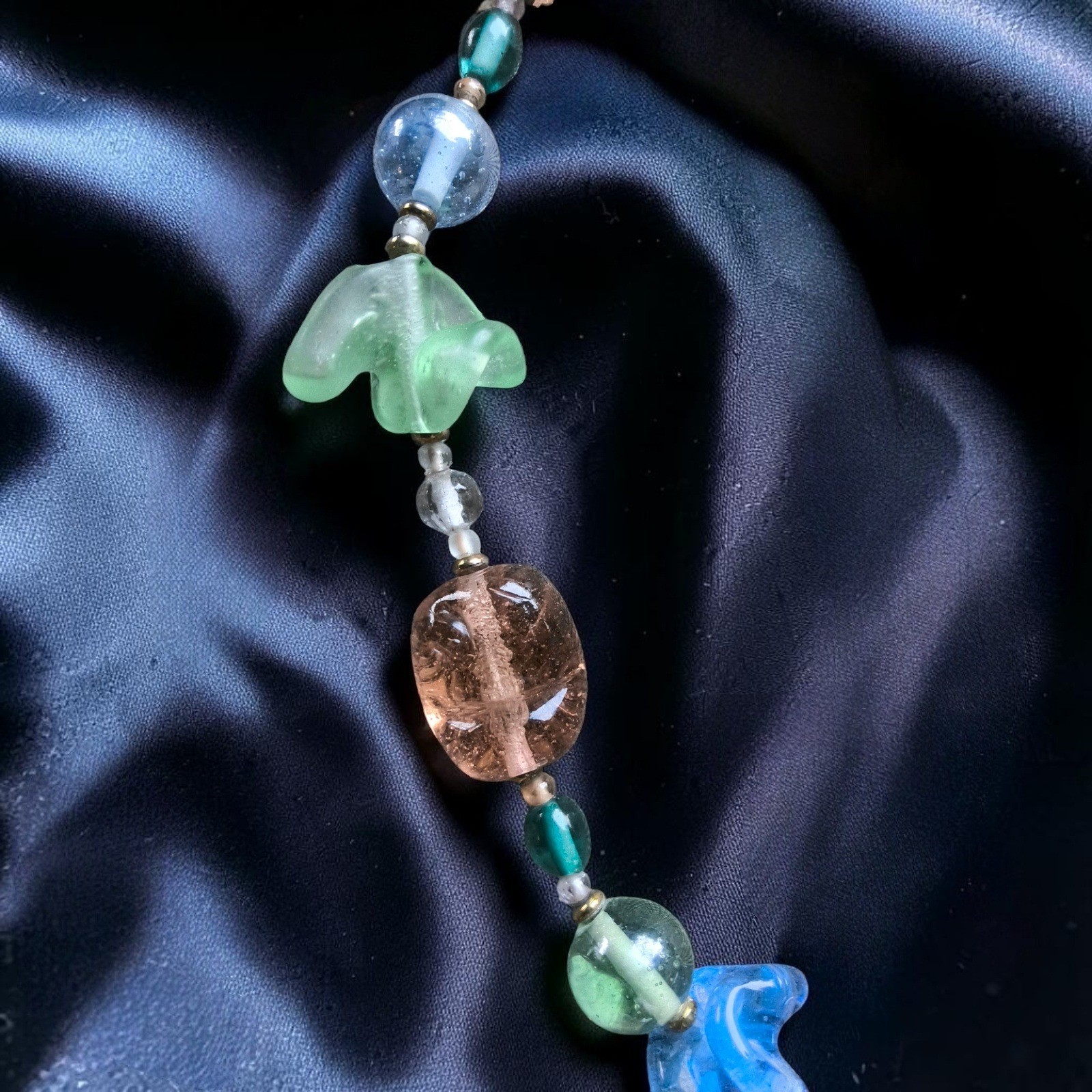 Vintage Artisan Glass Bead Necklace Sea Glass Bubble Glass Coastal Statement