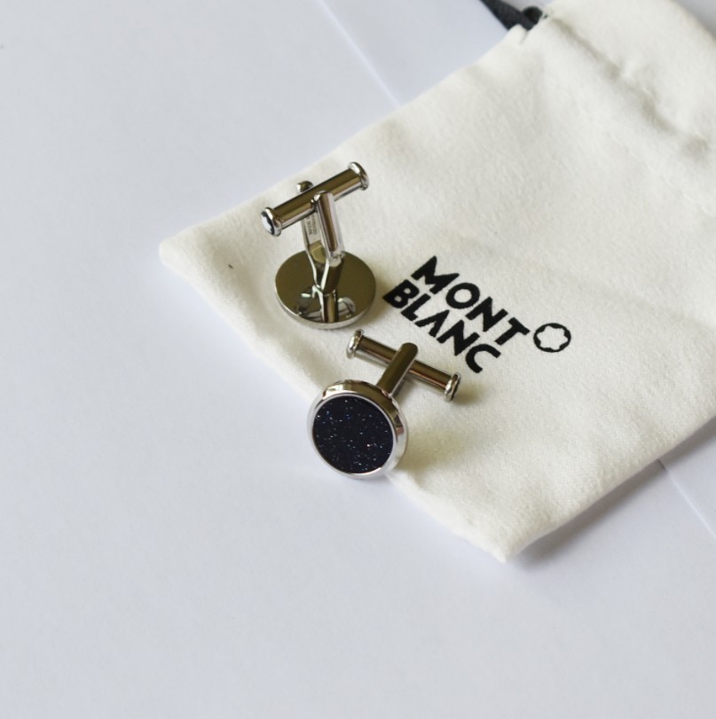 Montblanc Meisterstück Round Stainless Steel Cufflinks|Blue|MB112906|No box