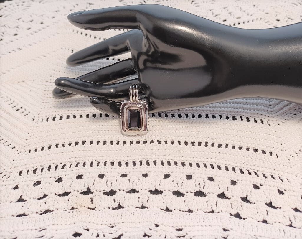 Black Faceted Glass and Silver Tone Pendant