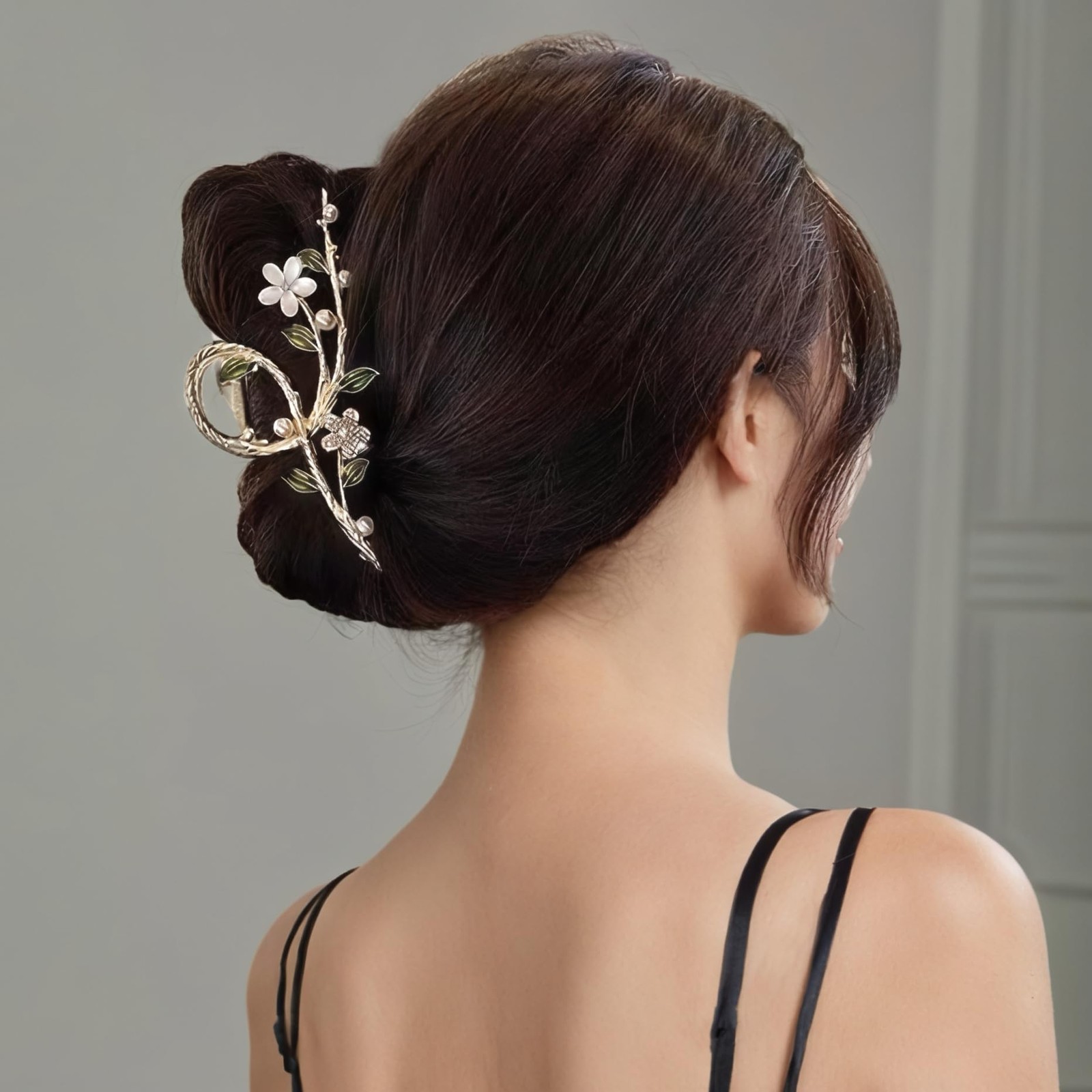 5.51” Large Metal Flower Claw Clip for Women – Cat-Eye Stones, Pearls, Rhine…
