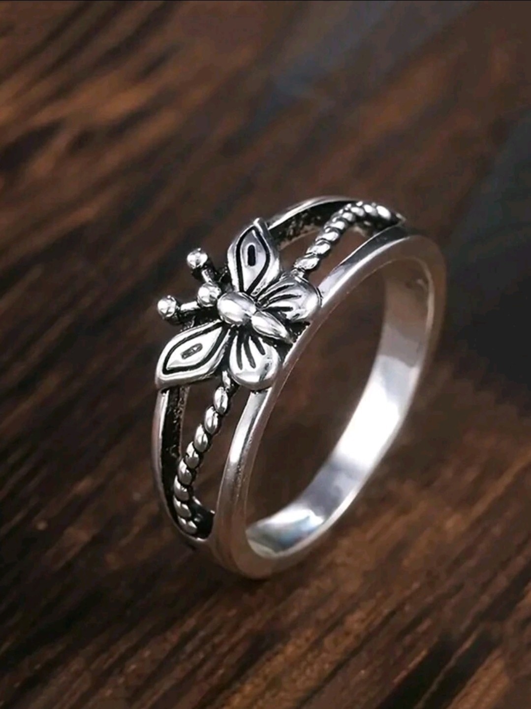 Silver-Plated Zinc Ring Size 6 Butterfly Design Band