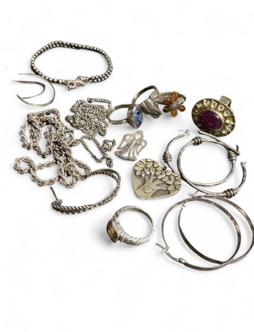 16 piece mixed 925 Sterling Silver Jewelry Lot Bracelet Earrings Necklace etc