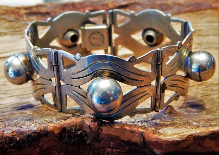 Early Vintage 925 Sterling Silver Taxco Mexico Design Panel Bracelet ~ 35.4g