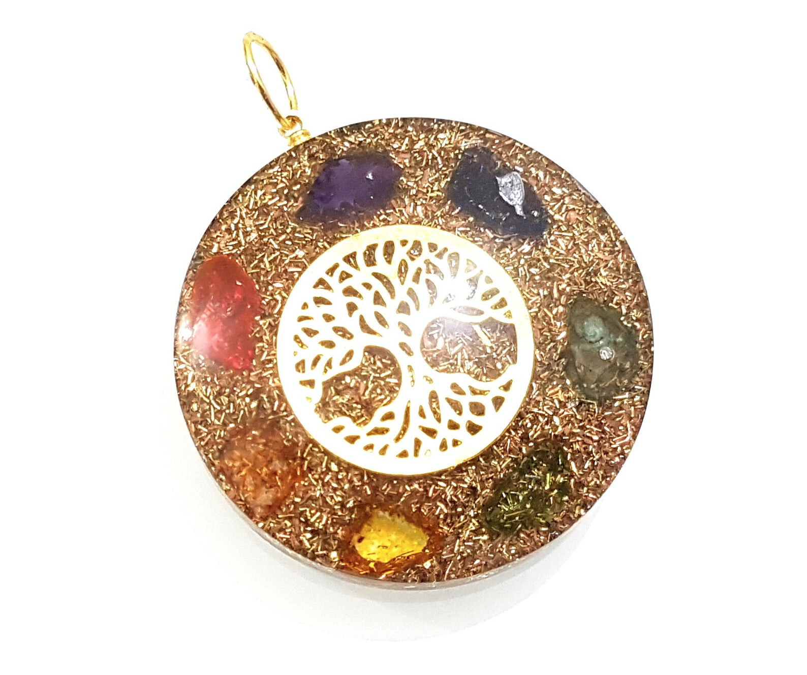 Tree of Life Sacred Geometry Pendant Orgone 7 Chakra Gemstone Necklace Orgonite