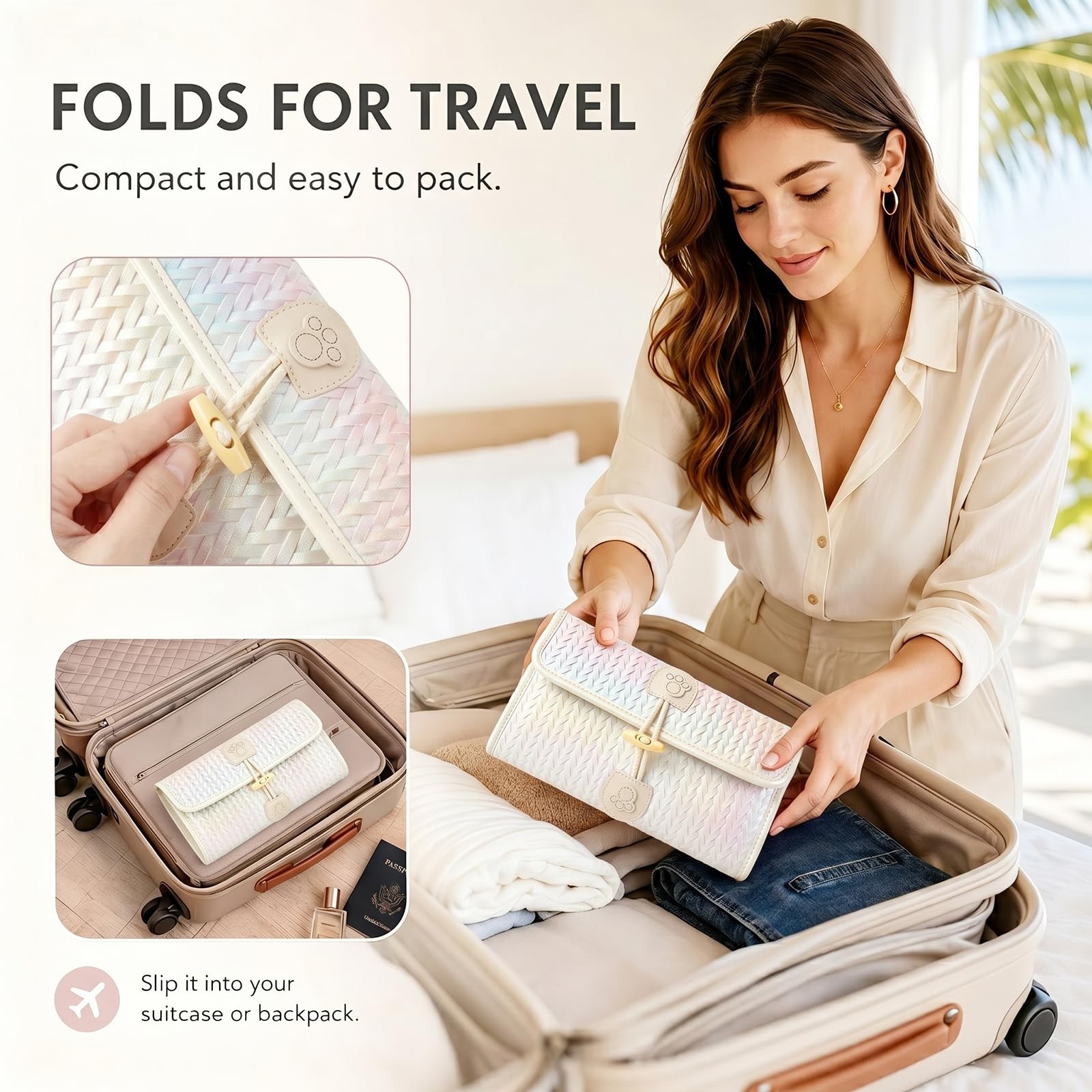 Steadtep 32-Pocket Hanging Jewelry Organizer and Foldable Travel Roll white