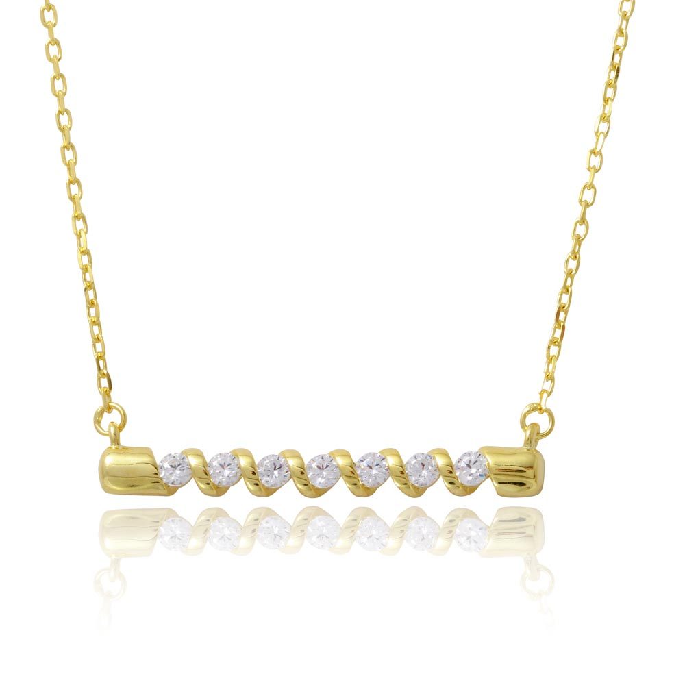14K YELLOW GOLD OVER 925 STERLING TWISTED BAR NECKLACE W/ LAB DIAMONDS
