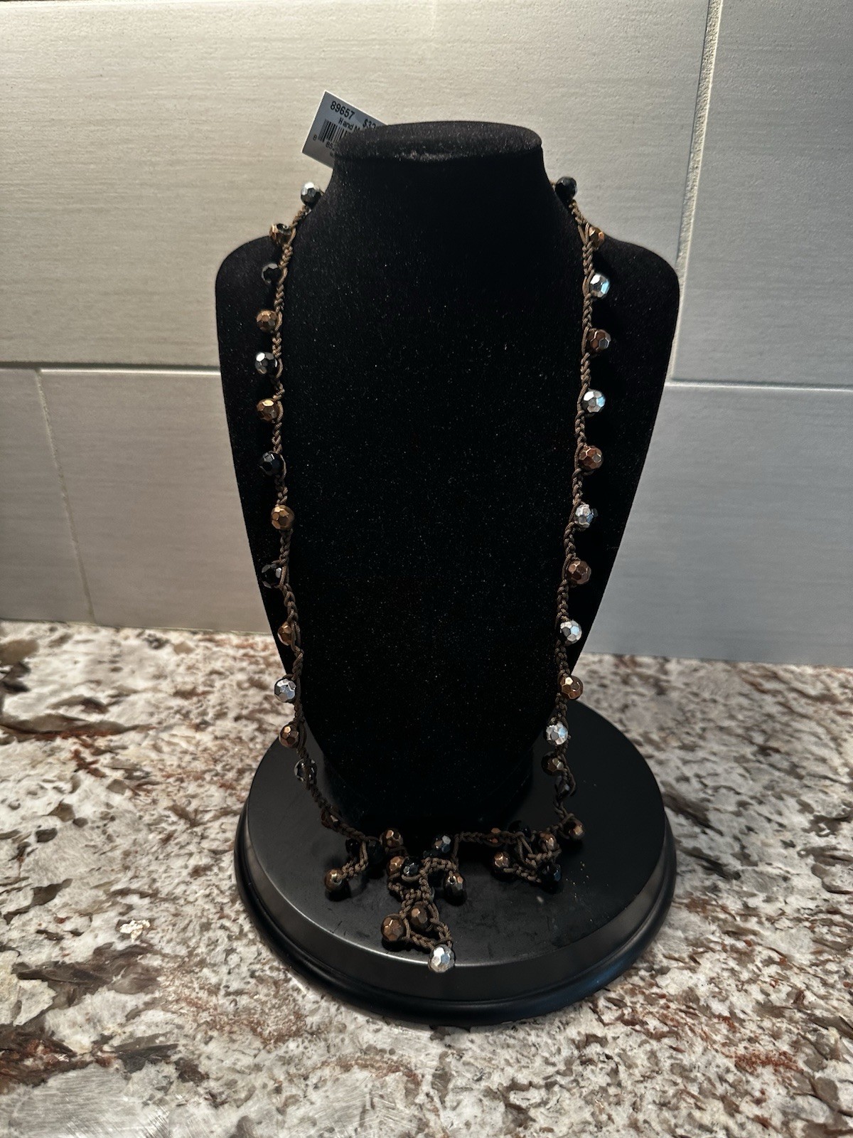 Cookie Lee: Black And Gold Handmade Beaded Long Necklace New With Tag