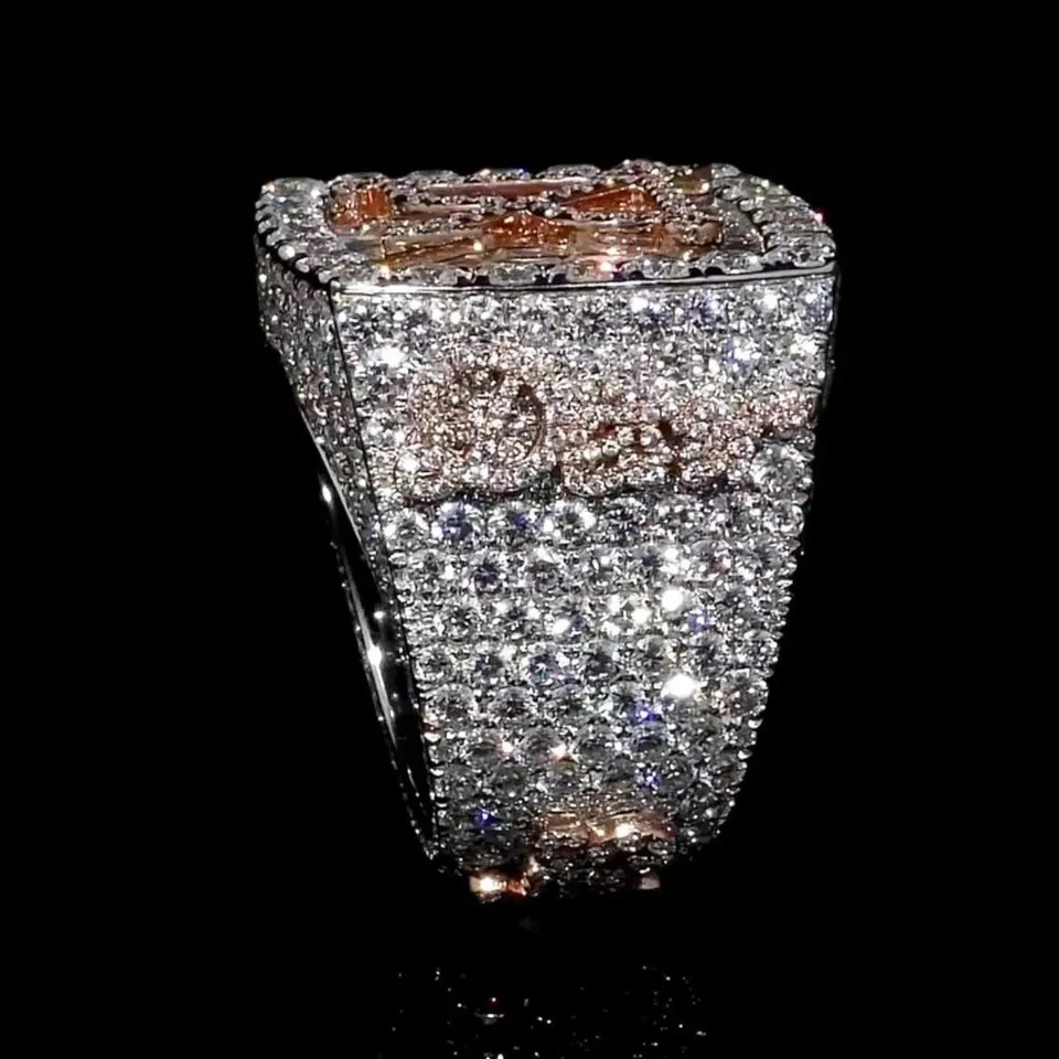 8TCW Lab Created Baguette Diamond Two Tone Gold Plated Men’s Custom Letter Ring