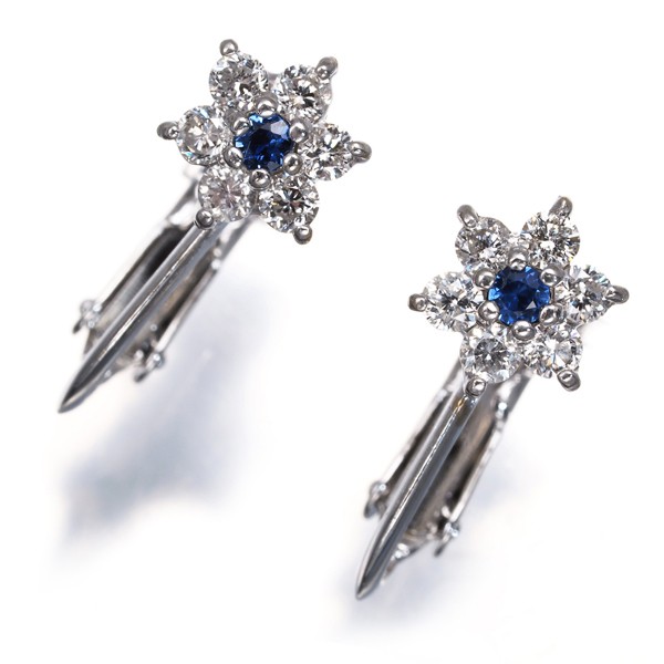 Sapphire Diamond 0.26ct/0.26ct Flower Earrings 18K 750 White Gold