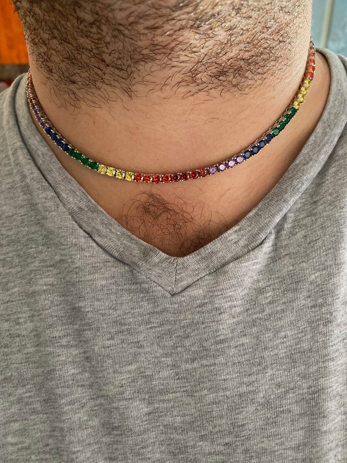 Tennis Chain SOLID 925 Sterling Silver Single Row Rainbow CZ Necklace ITALY
