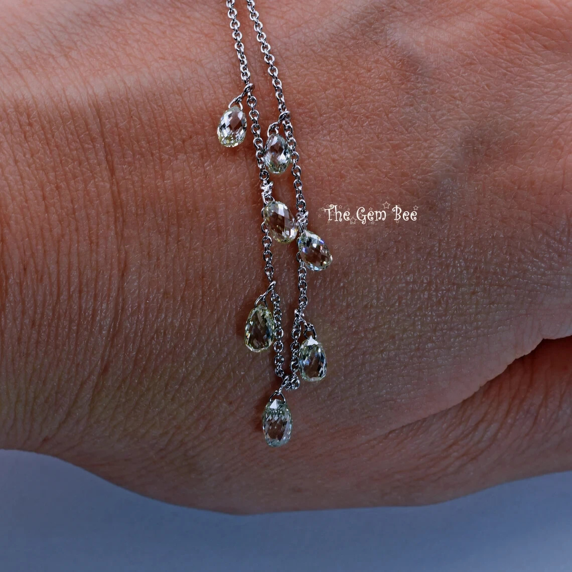 3.17CT Fancy Green Diamond Briolette Bead 18k White Gold Adjustable Necklace 18″