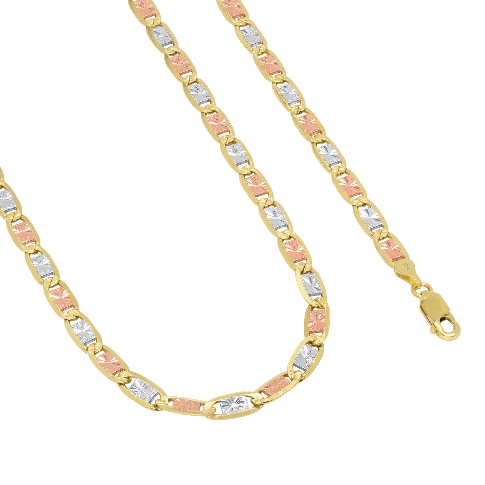 10K Solid Tri Yellow Rose White Gold 6mm Valentino Chain Womens Necklace 18″