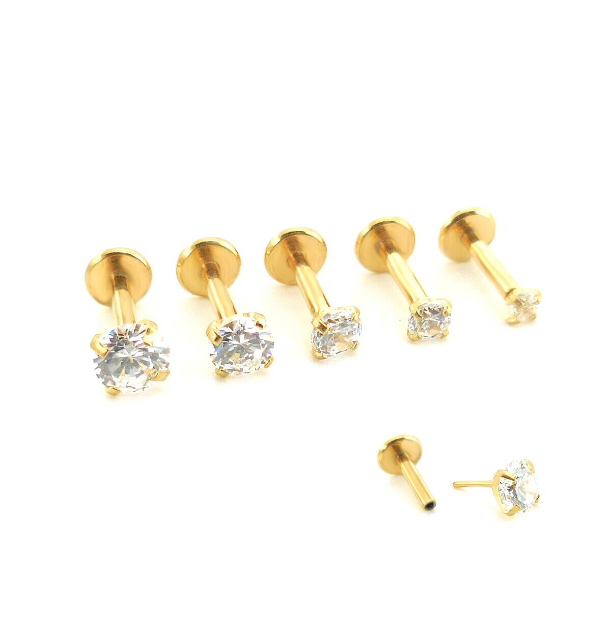 2pc 20g 18g 16g Flatback Push Top Threadless Gold Nose Stud Labret Earrings Ring