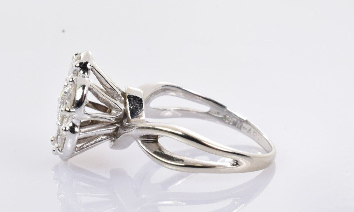 Vintage High Set Diamond Cluster Ring in 13k White Gold 1.90 Carats Size 6.5