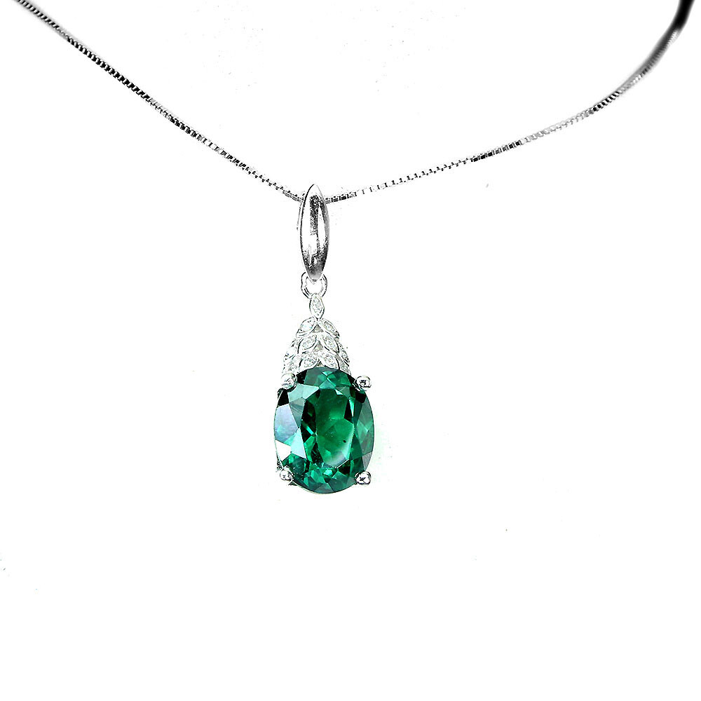 925 Sterling Silver Necklace Oval Green Topaz Diffused 11x9mm Gemstone Jewelry