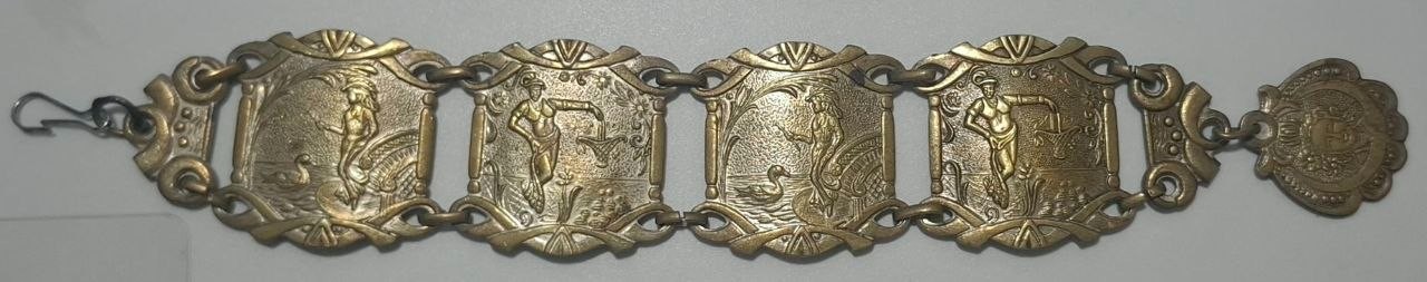 Vintage Brass Repousse Bracelet Classical Art Figures Collectible Jewelry