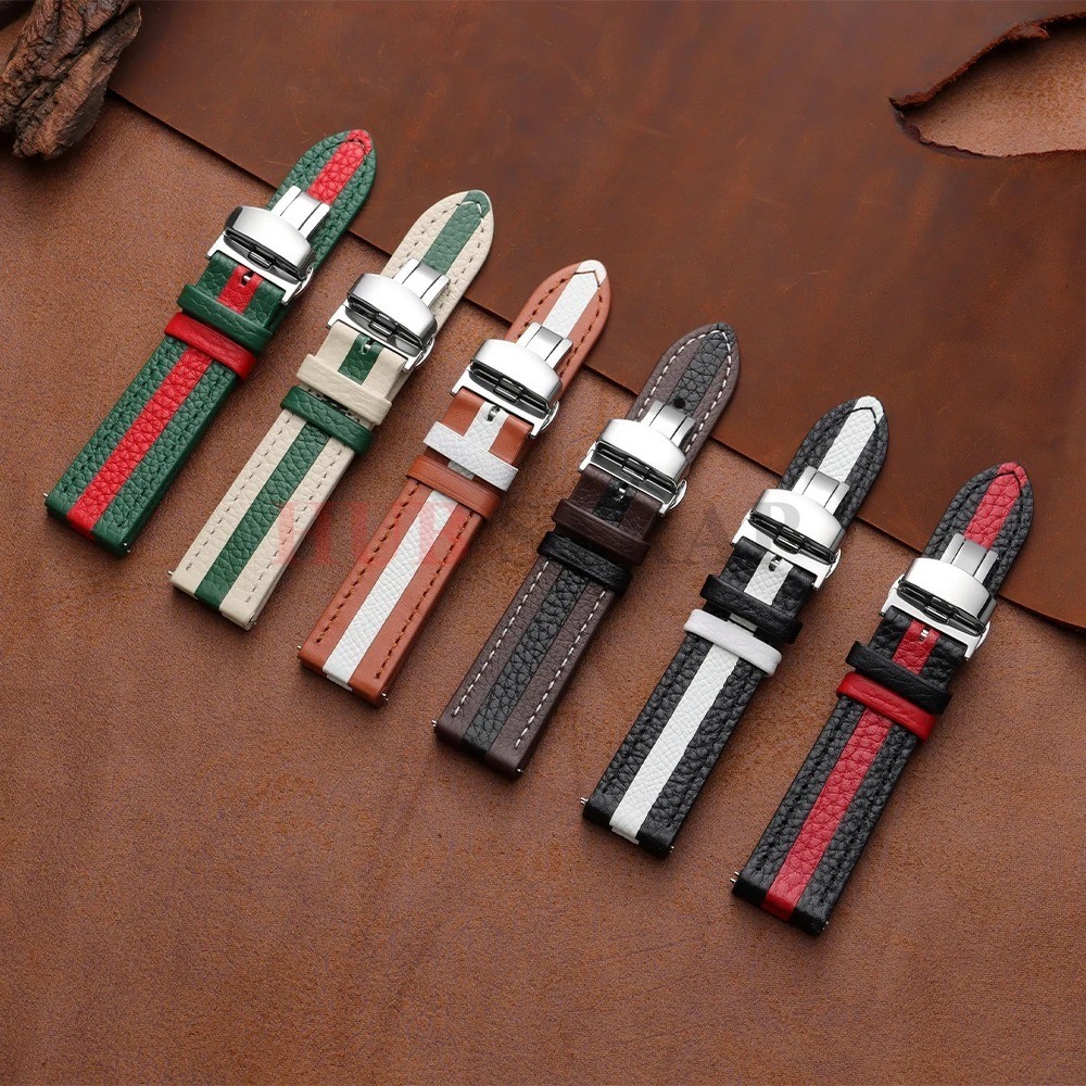 22mm 20mm Genuine Calfskin Leather Watchband for Omega Seiko Butterfly Buckle