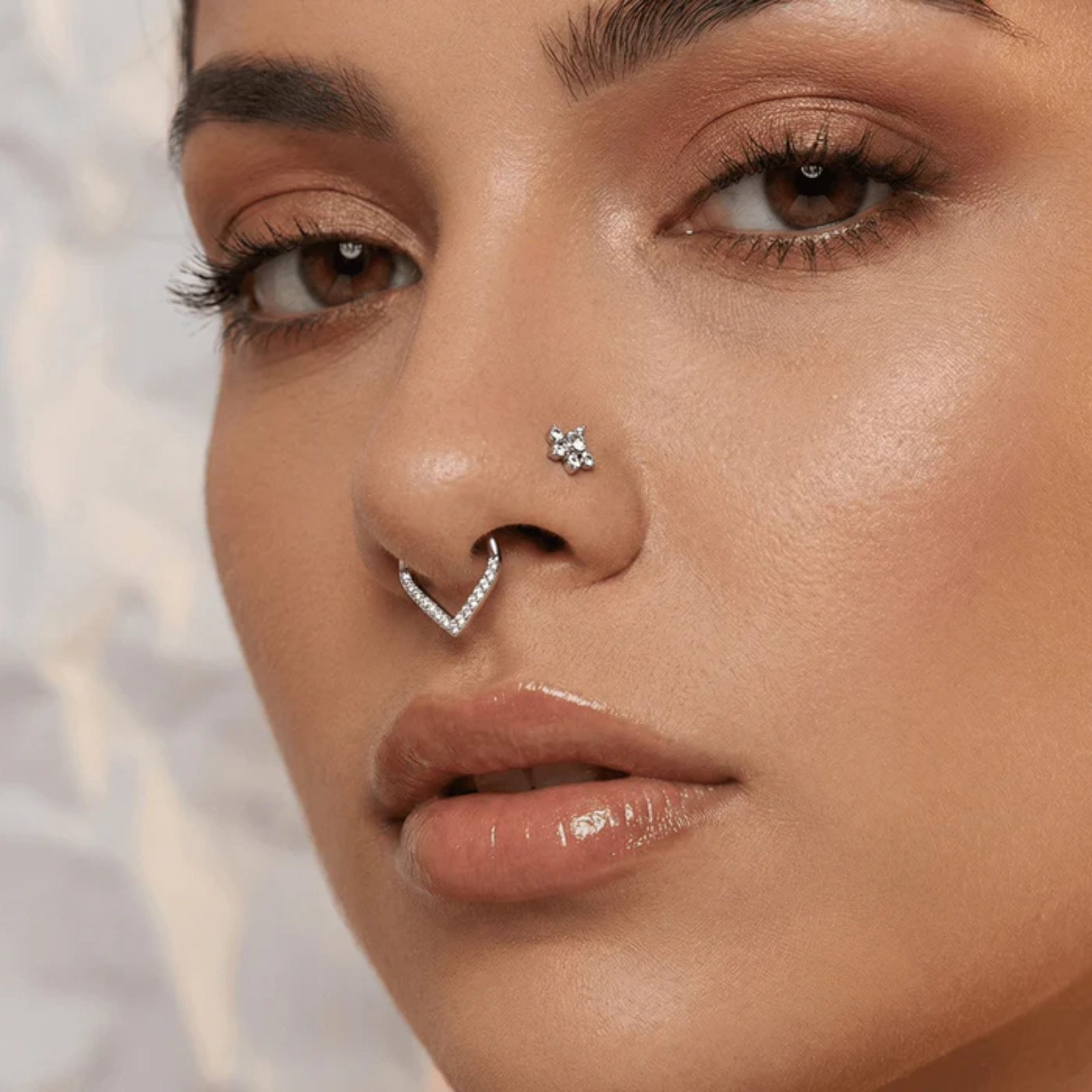 G23 Titanium CZ V Shape Hinged Segment Clicker Ring Septum Nose Cartilage