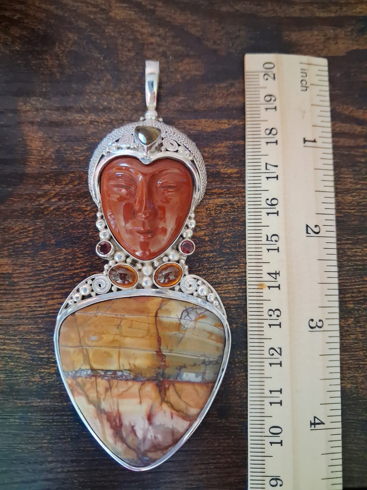 Sajen 50g Red Creek Jasper & Multi Gemstone Bali Goddess Sterling Silver Pendant