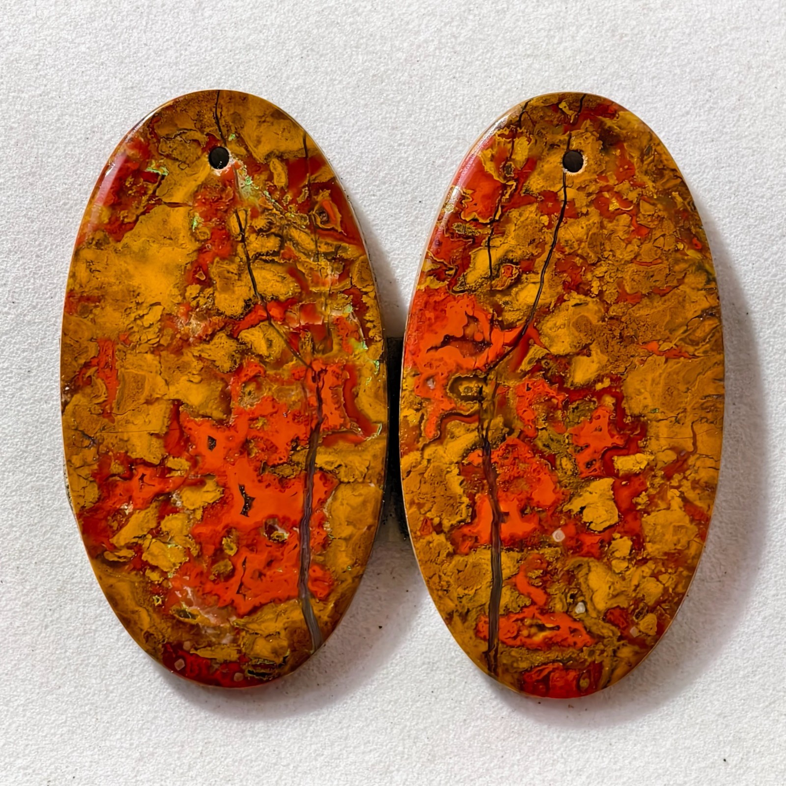 45 Cts Natural Seam Agate Drilled Match Pair Cabochon Gemstone 35 X 19.2 MM