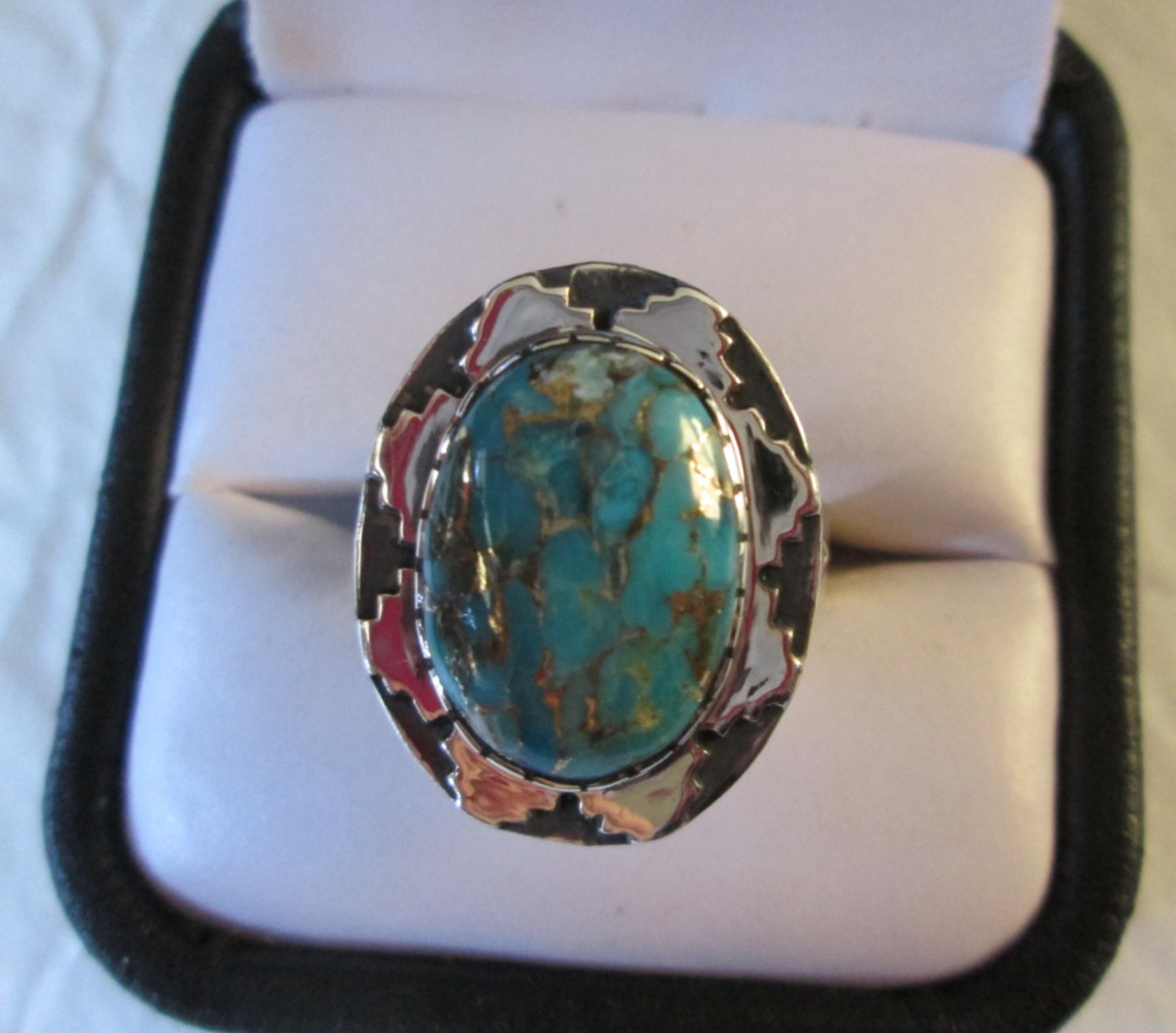Santa Fe Style Mojave Turquoise Sterling Silver Ring (Sz 11) 10.00 cts.