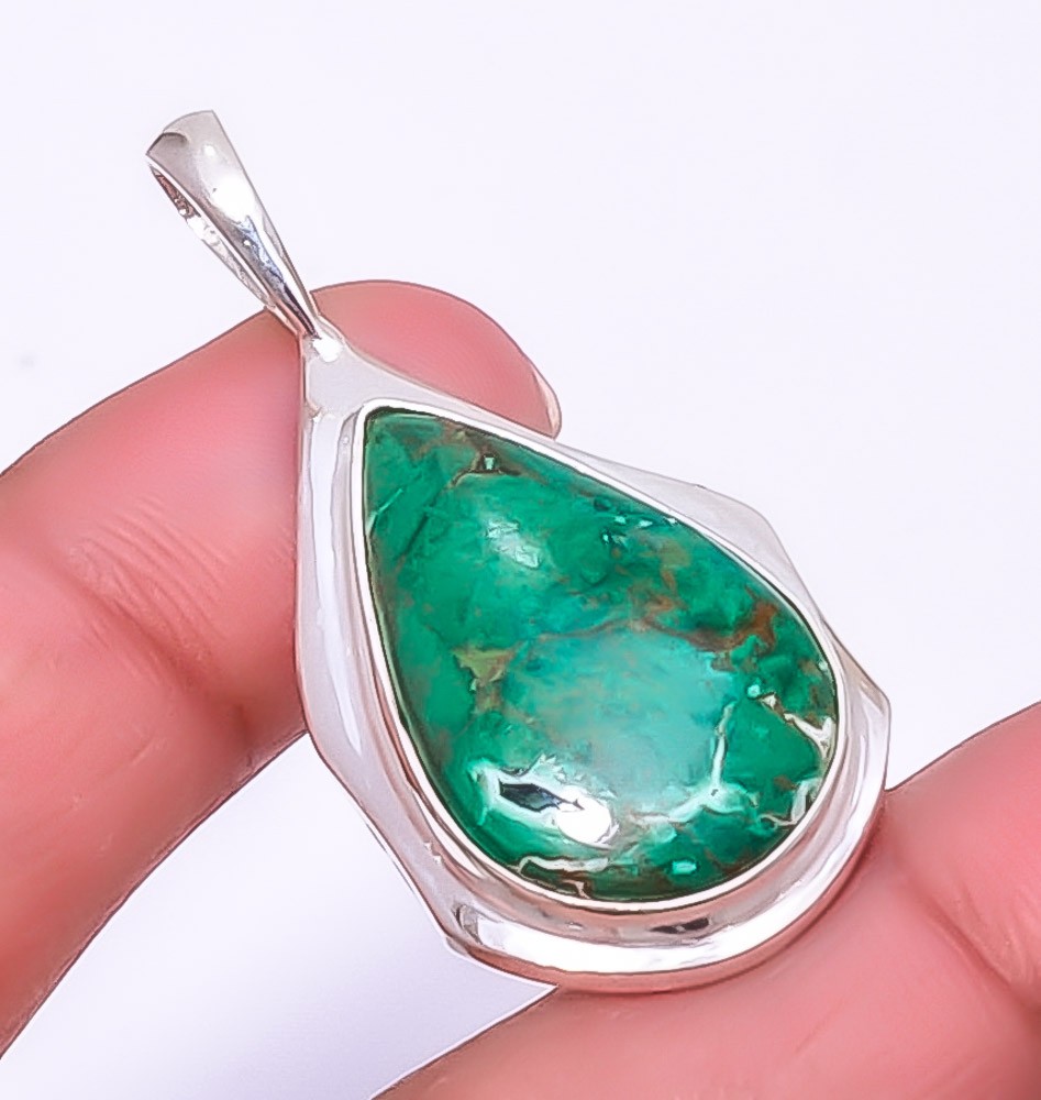 Cuprite Chrysocolla – Africa Gemstone 925 Silver Plated Pendant 1.76″ A362