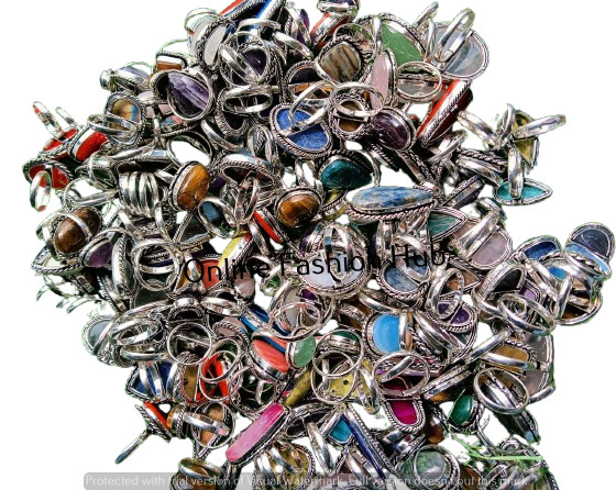 Trendy Onyx & Mix Gemstone 925 Sterling Silver Plated Rings Lot Big sale Jewelry