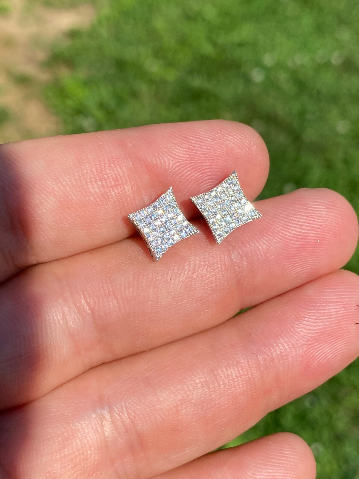 Real 925 Silver Iced Hip Hop Square Kite Earrings REAL MOISSANITE Pass Tester