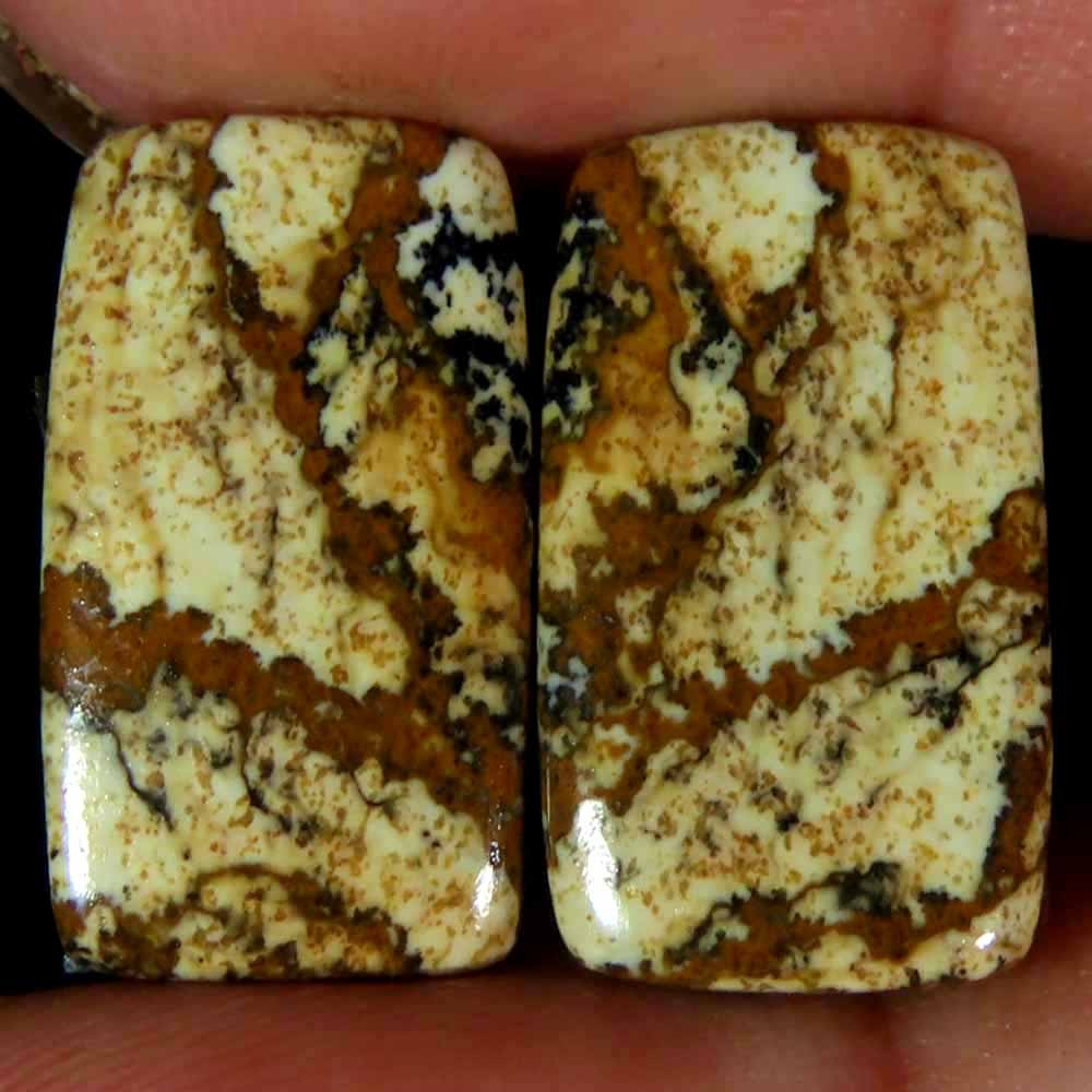 14.60Cts.100%Natural Designer Picture Jasper Cushion 10x17x3mm cab Pair Gems