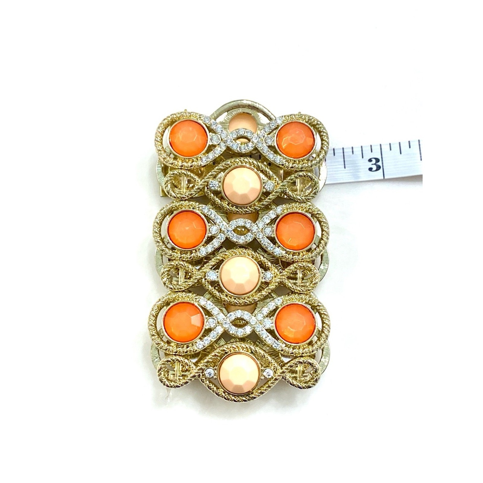 Vintage Gold-Tone Orange & Peach Crystal Link Cuff Bracelet