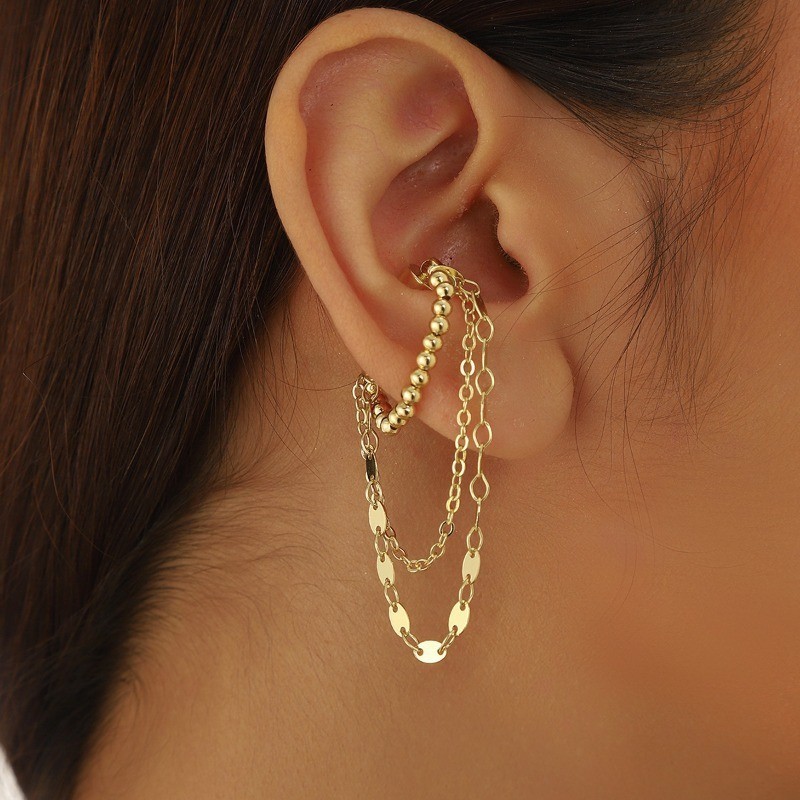 Women’s Multi Material Imitation Pearl Tassel Ear Clip Magnet Earrings Single