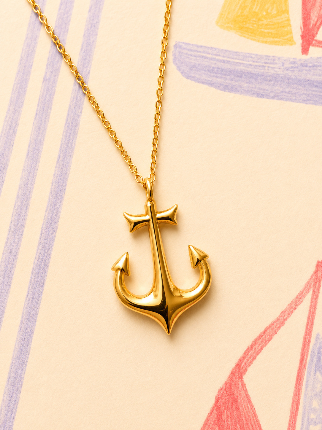 Real 14K Yellow Gold Anchor Pendant Necklace 18in Nautical Ocean Charm Gift