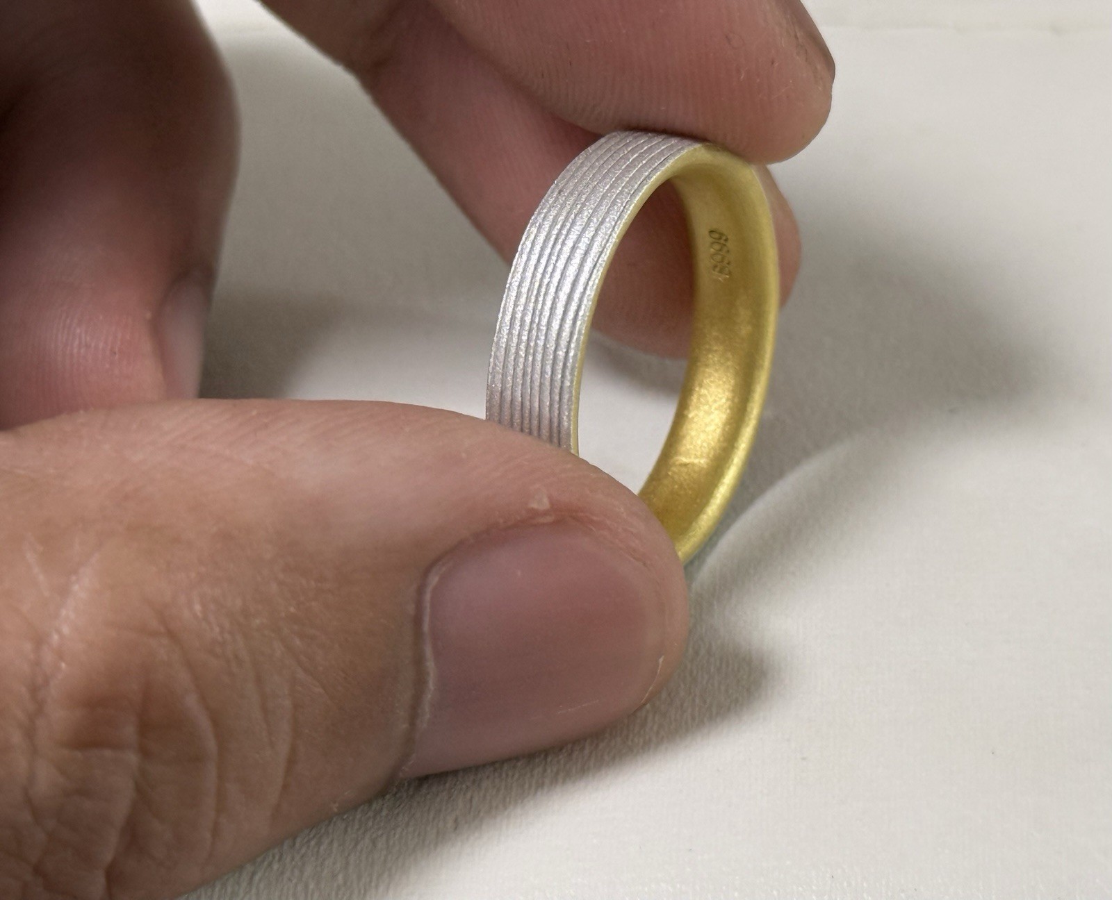 Rainveil Ring, Handmade S999 Silver Ring with Hidden 24K Gold Interior, Japanese